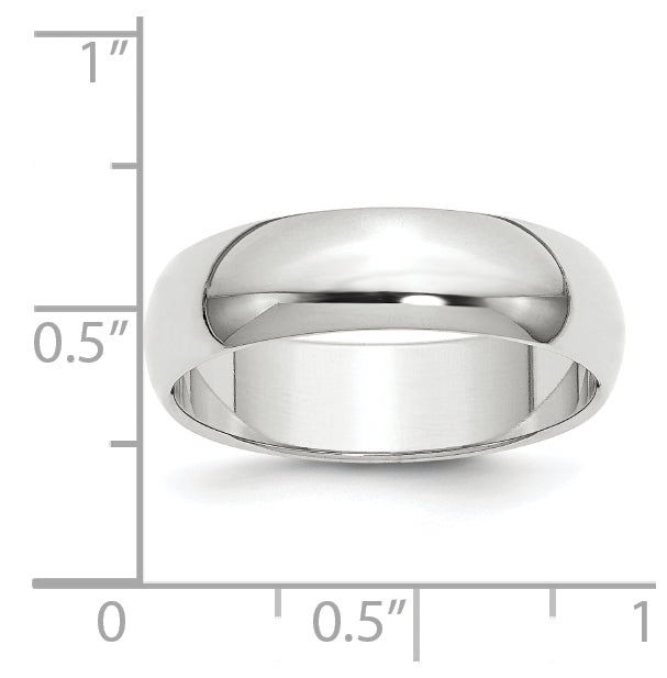 10k White Gold 6mm Half Round Wedding Band Size 5.5