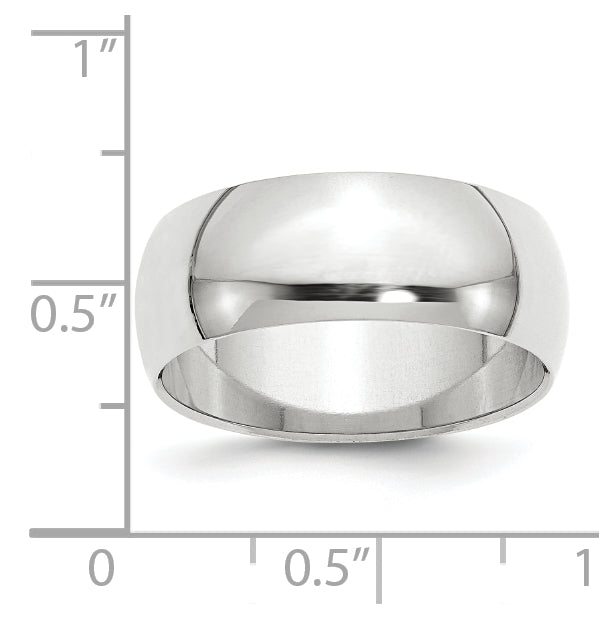 10k White Gold 8mm Half Round Wedding Band Size 4