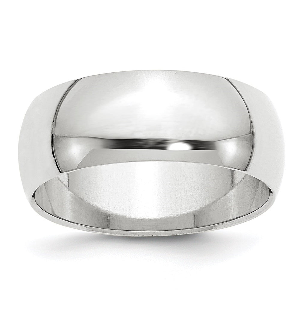 10k White Gold 8mm Half Round Wedding Band Size 5