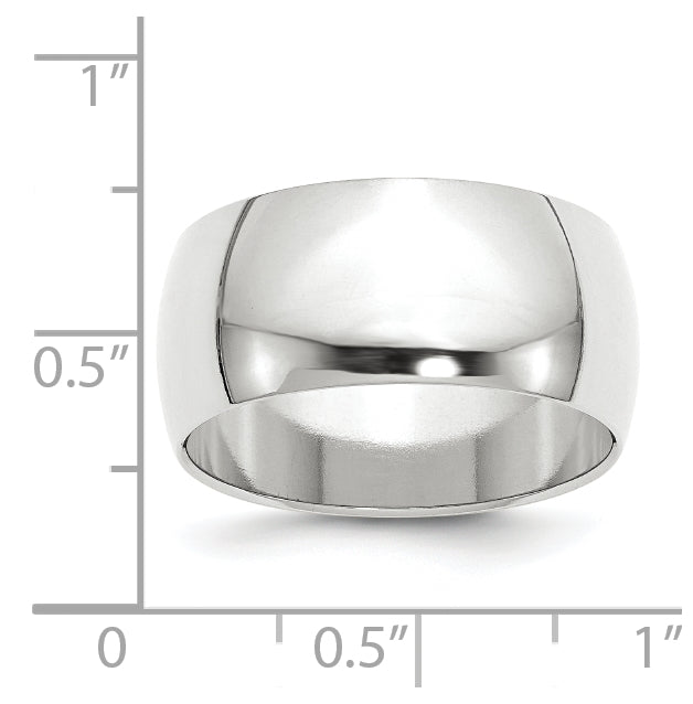 10k White Gold 10mm Half Round Wedding Band Size 4.5