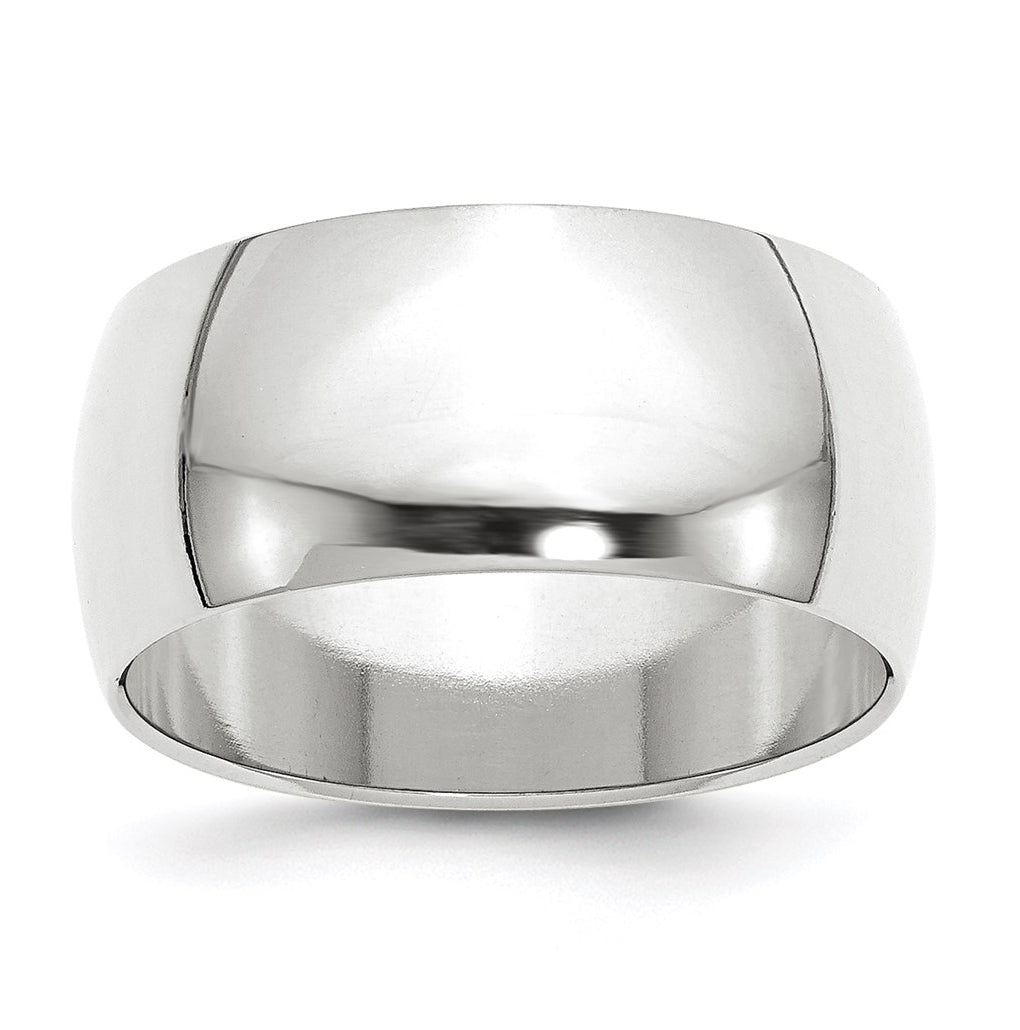 10k White Gold 10mm Half Round Wedding Band Size 4.5