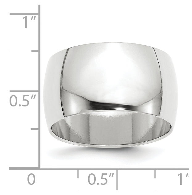 10k White Gold 12mm Half Round Wedding Band Size 5.5