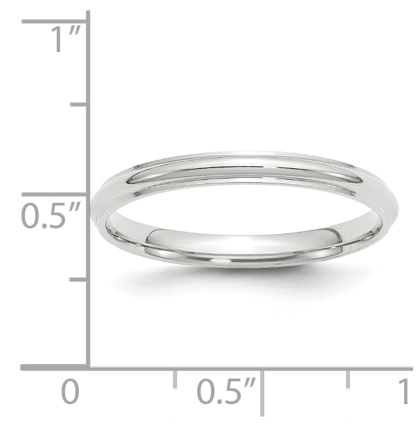14k White Gold 2.5mm Half Round with Edge Wedding Band Size 5.5