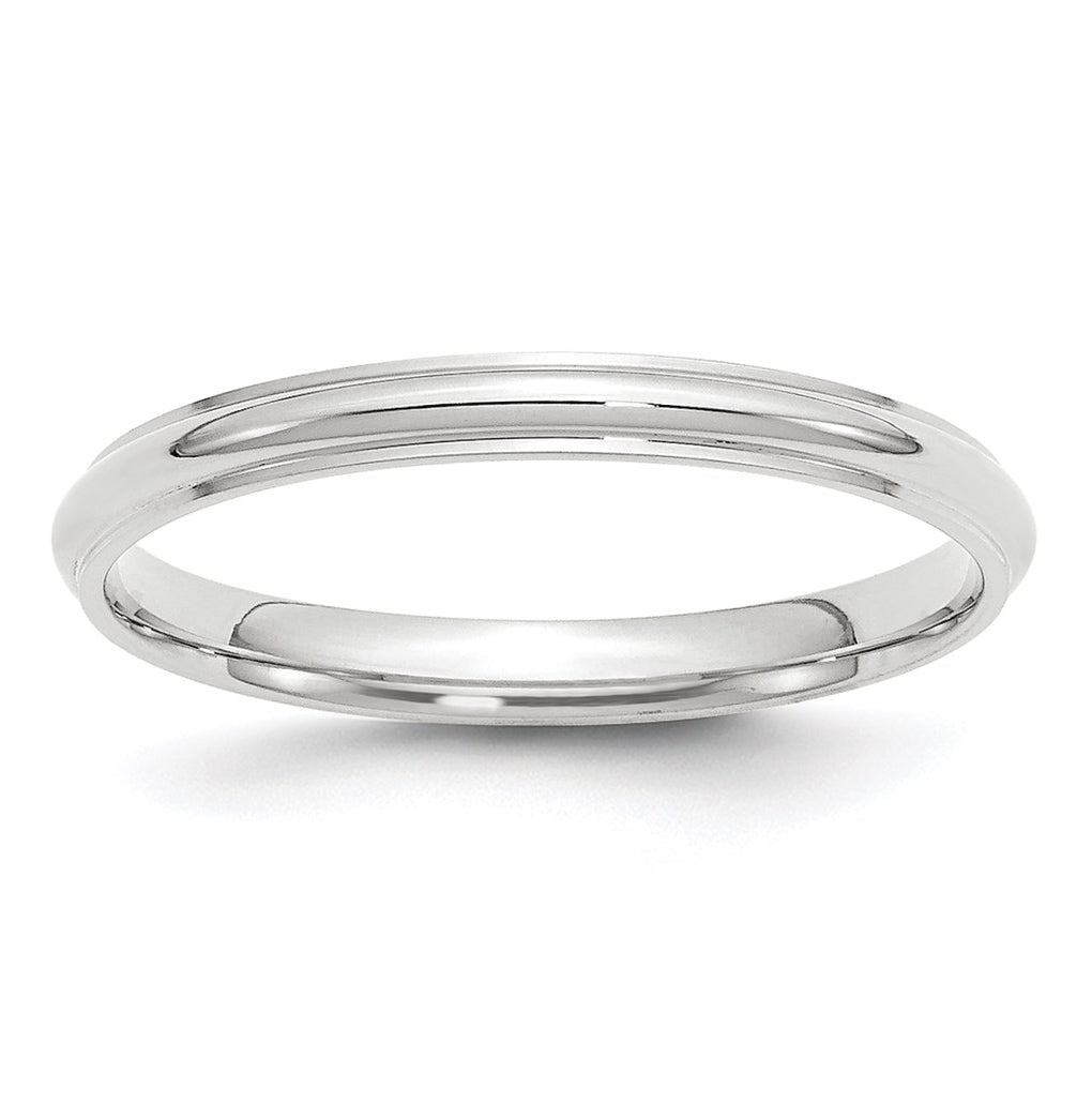 14k White Gold 2.5mm Half Round with Edge Wedding Band Size 4.5