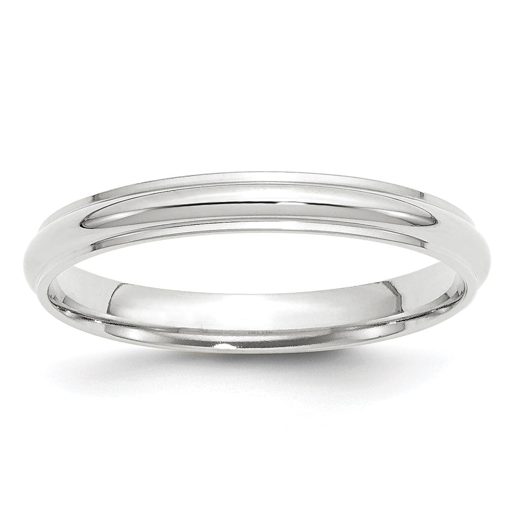 10k White Gold 3mm Half Round with Edge Wedding Band Size 4
