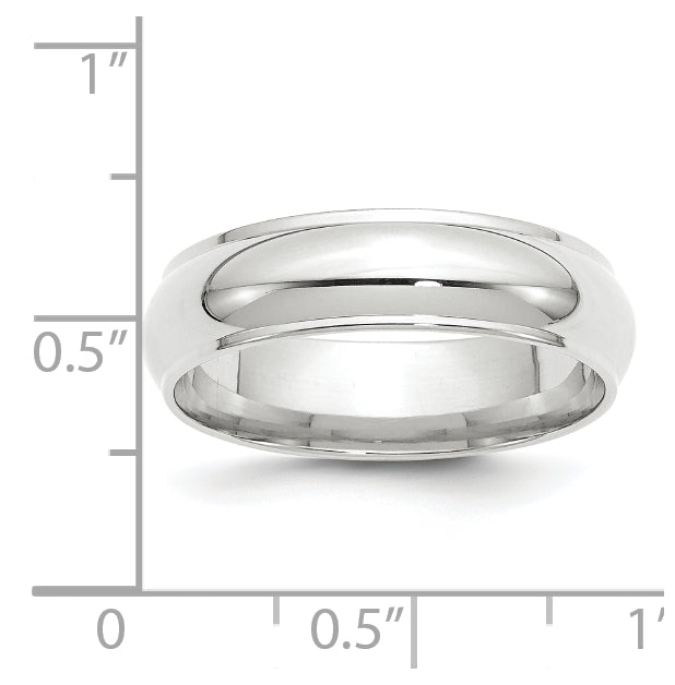 10k White Gold 6mm Half Round with Edge Wedding Band Size 5