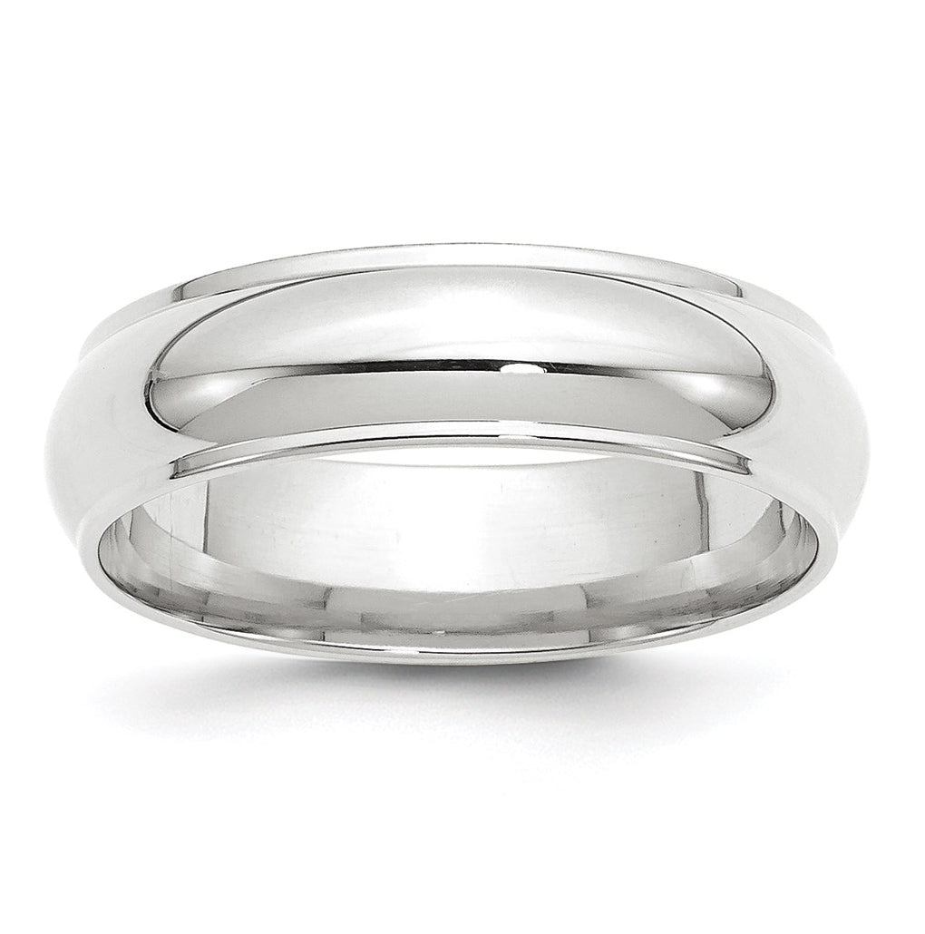 10k White Gold 6mm Half Round with Edge Wedding Band Size 5