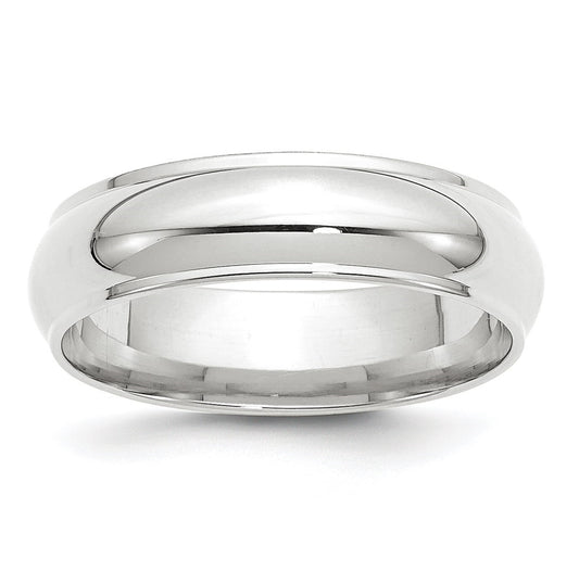 10k White Gold 6mm Half Round with Edge Wedding Band Size 5