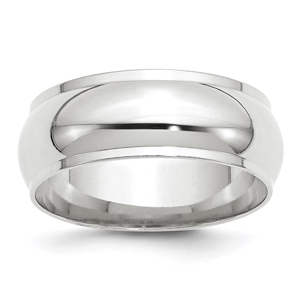 14k White Gold 8mm Half Round with Edge Wedding Band Size 5