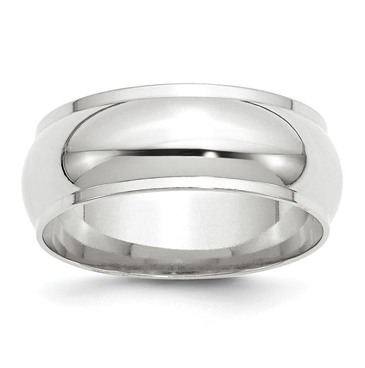 14k White Gold 8mm Half Round with Edge Wedding Band Size 5