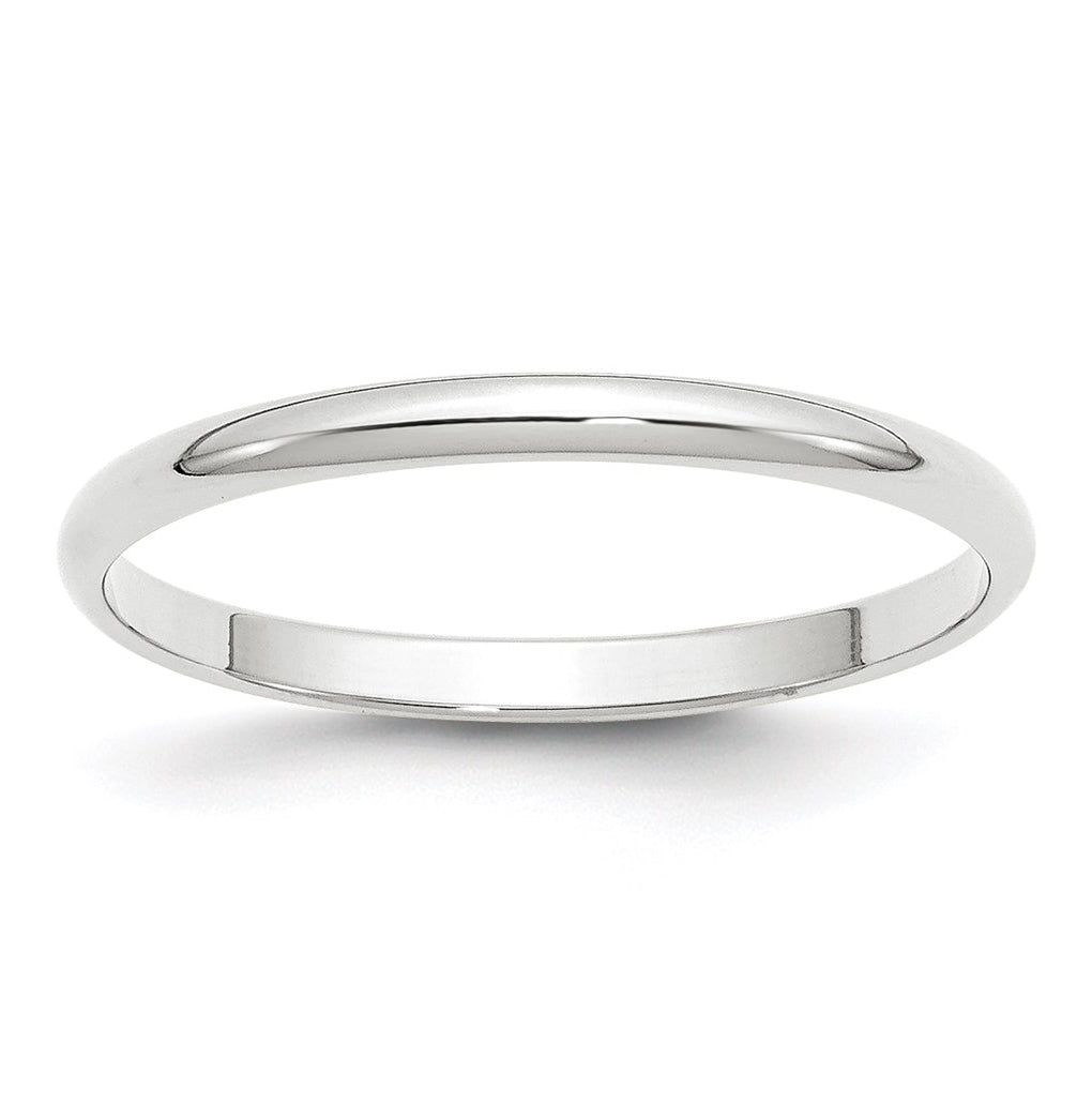 14k White Gold 2mm Lightweight Half Round Wedding Band Size 5.5