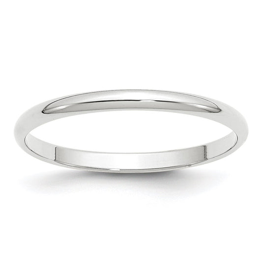 14k White Gold 2mm Lightweight Half Round Wedding Band Size 5.5