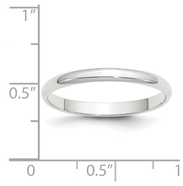 10k White Gold 2.5mm Lightweight Half Round Wedding Band Size 5.5