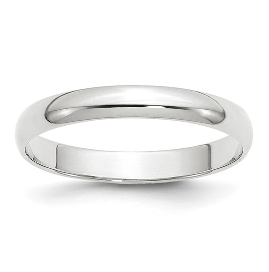 14k White Gold 3mm Lightweight Half Round Wedding Band Size 5