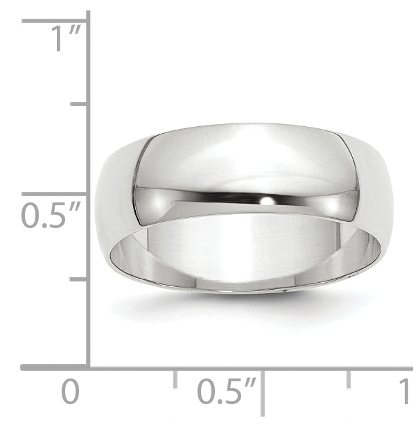 10k White Gold 7mm Lightweight Half Round Wedding Band Size 4.5