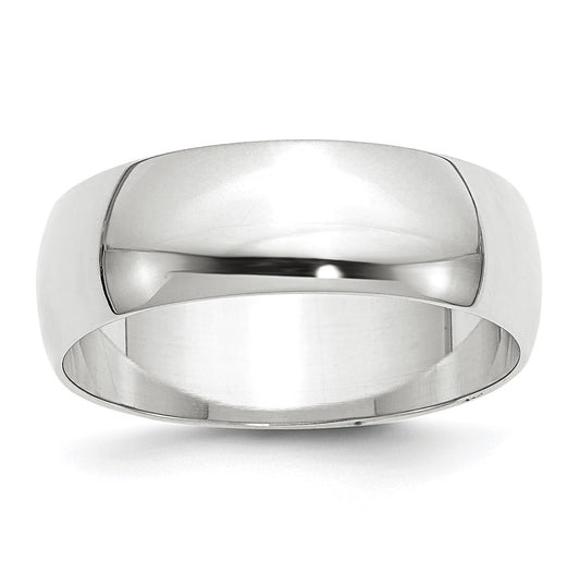 14k White Gold 7mm Lightweight Half Round Wedding Band Size 4