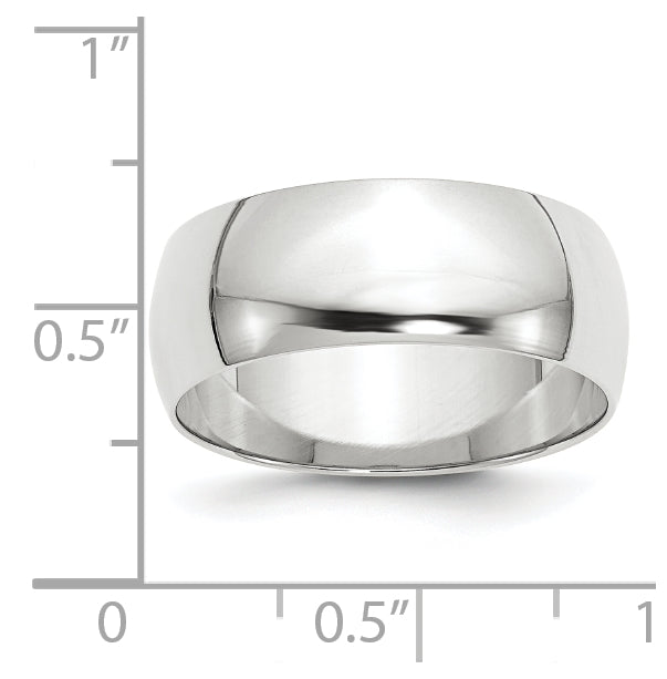 14k White Gold 8mm Lightweight Half Round Wedding Band Size 5