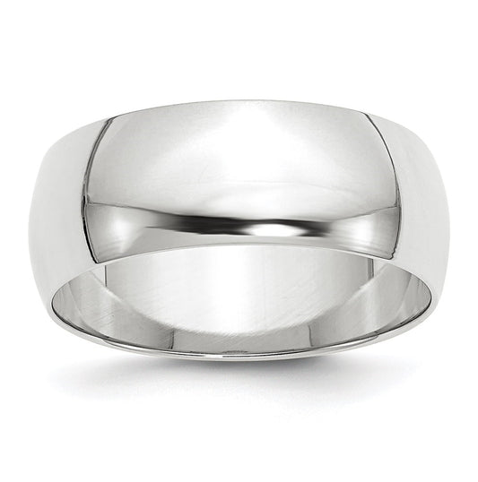 14k White Gold 8mm Lightweight Half Round Wedding Band Size 4