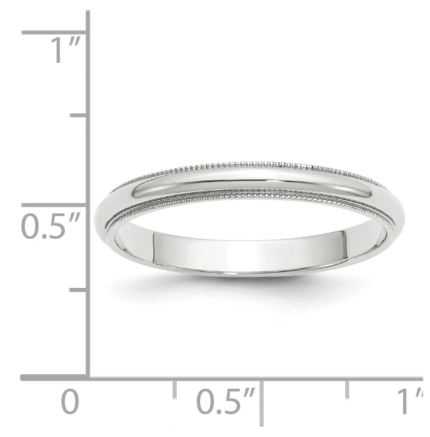 10k White Gold 3mm Milgrain Half Round Wedding Band Size 4