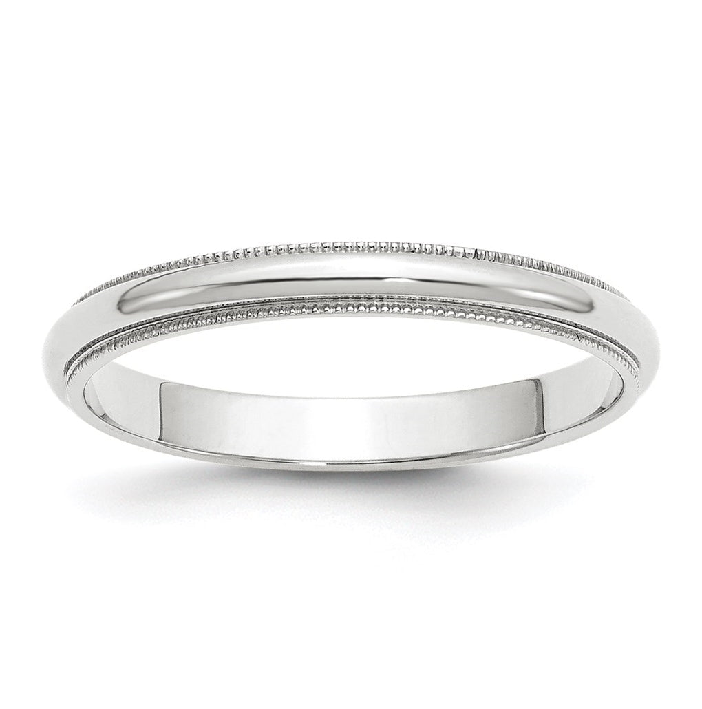 14k White Gold 3mm Milgrain Half Round Wedding Band Size 4.5