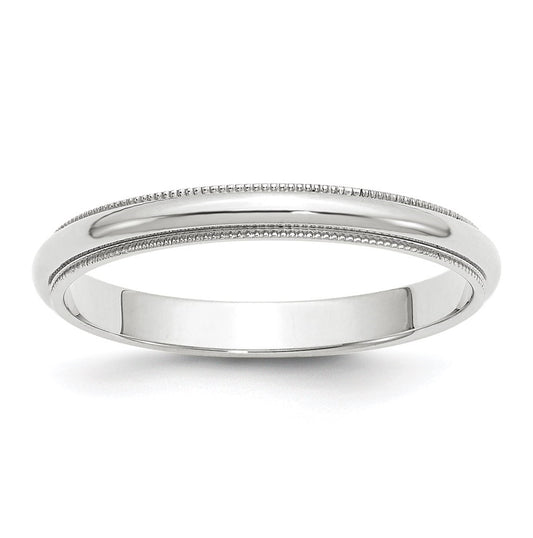 14k White Gold 3mm Milgrain Half Round Wedding Band Size 5