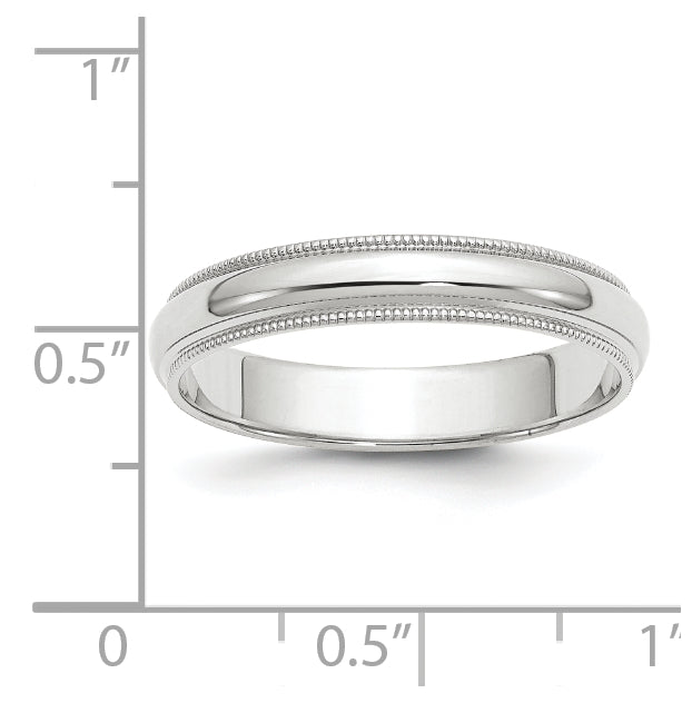 14k White Gold 4mm Milgrain Half Round Wedding Band Size 4.5