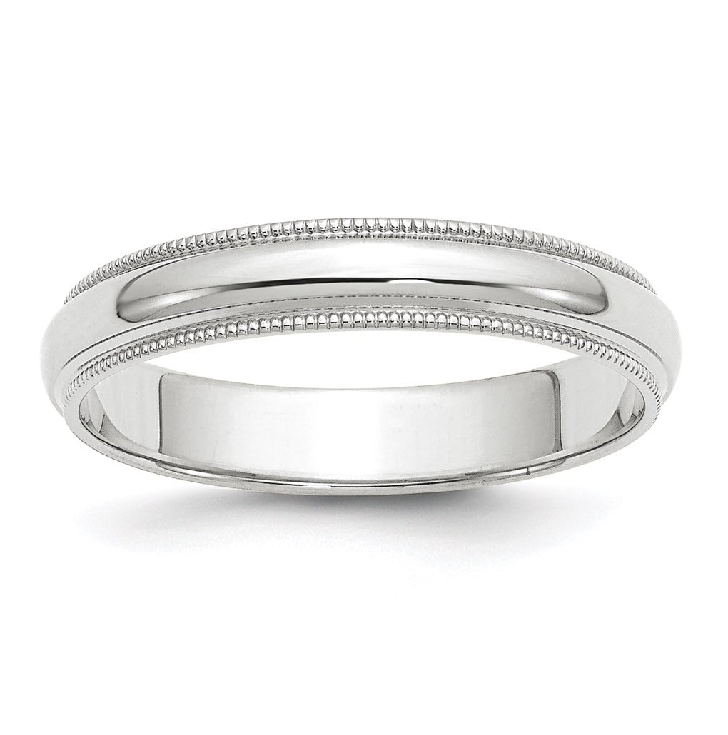10k White Gold 4mm Milgrain Half Round Wedding Band Size 5