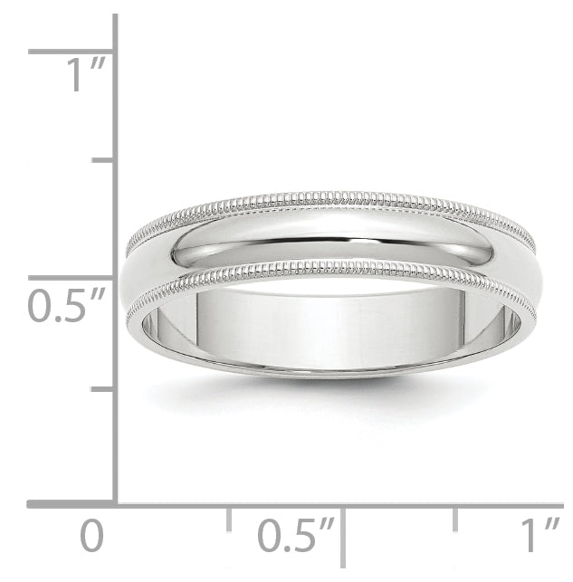 14k White Gold 5mm Milgrain Half Round Wedding Band Size 4.5