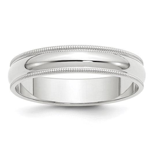 14k White Gold 5mm Milgrain Half Round Wedding Band Size 5