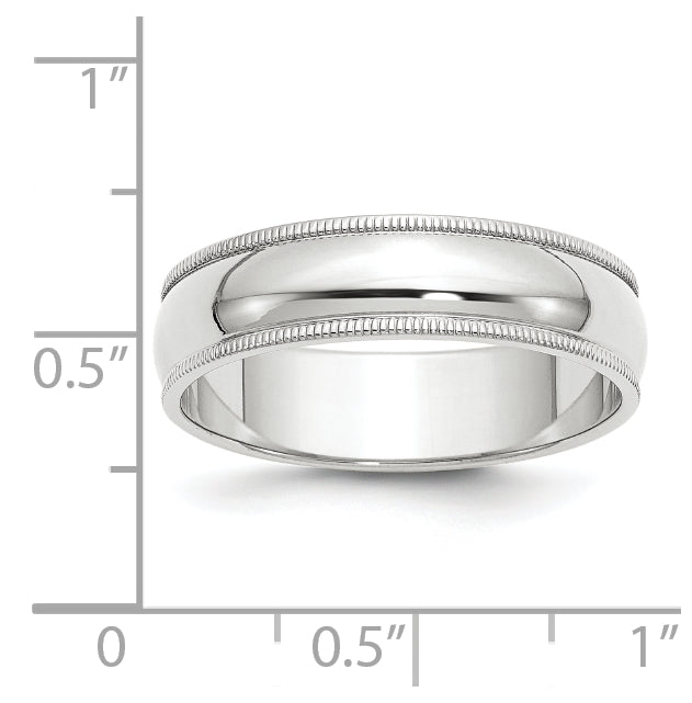 10k White Gold 6mm Milgrain Half Round Wedding Band Size 4