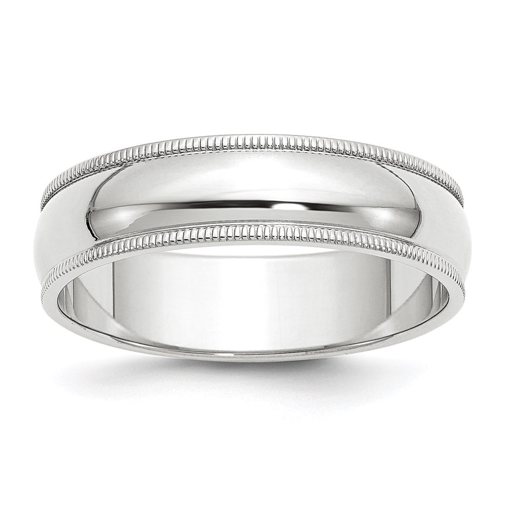 10k White Gold 6mm Milgrain Half Round Wedding Band Size 4.5