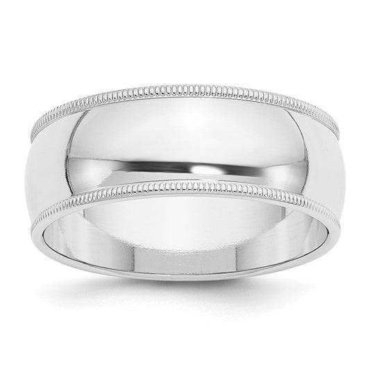 14k White Gold 8mm Milgrain Half Round Wedding Band Size 5.5