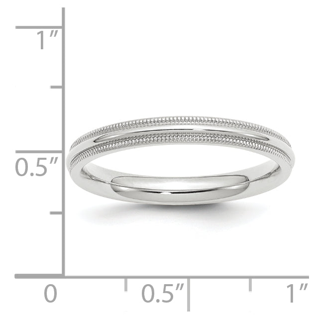 14k White Gold 3mm Milgrain Half Round Comfort Fit Wedding Band Size 5