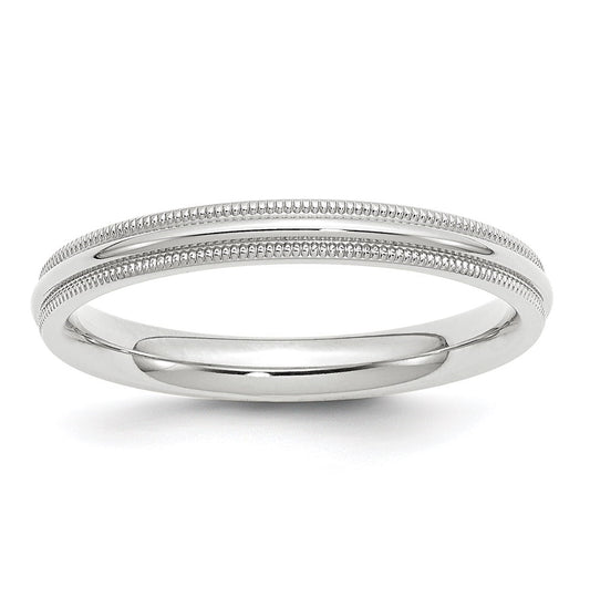 10k White Gold 3mm Milgrain Half Round Comfort Fit Wedding Band Size 5