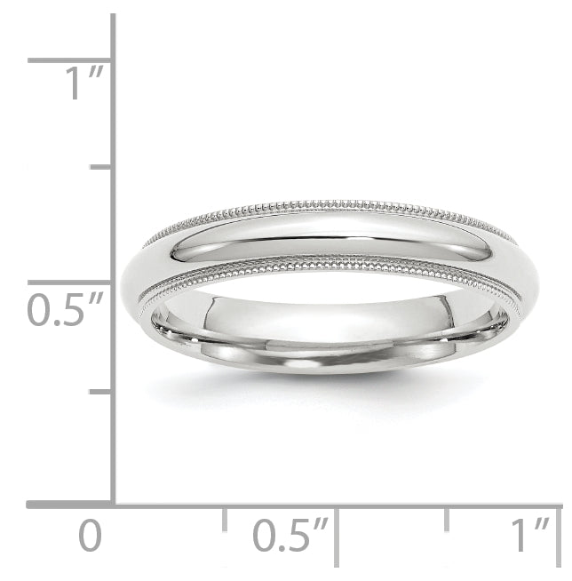 10k White Gold 4mm Milgrain Half Round Comfort Fit Wedding Band Size 4