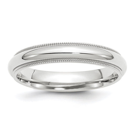 14k White Gold 4mm Milgrain Half Round Comfort Fit Wedding Band Size 4.5