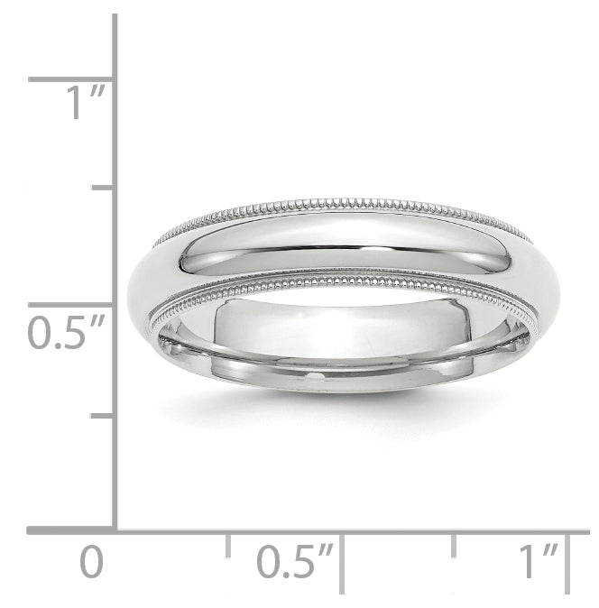 14k White Gold 5mm Milgrain Half Round Comfort Fit Wedding Band Size 4