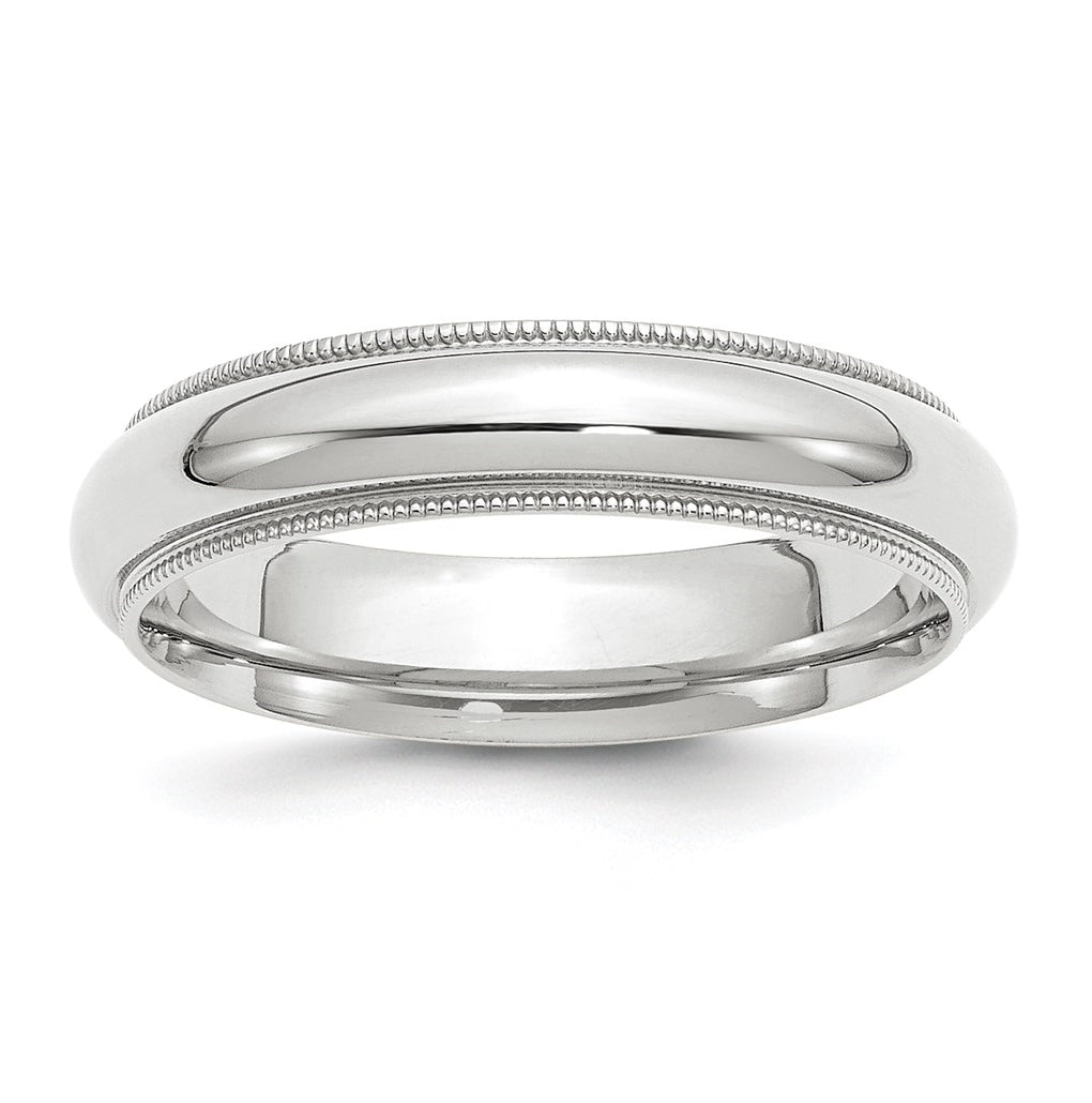 14k White Gold 5mm Milgrain Half Round Comfort Fit Wedding Band Size 5