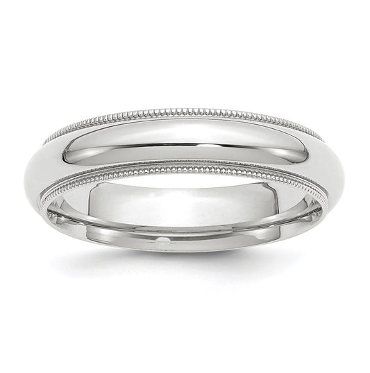 14k White Gold 5mm Milgrain Half Round Comfort Fit Wedding Band Size 5