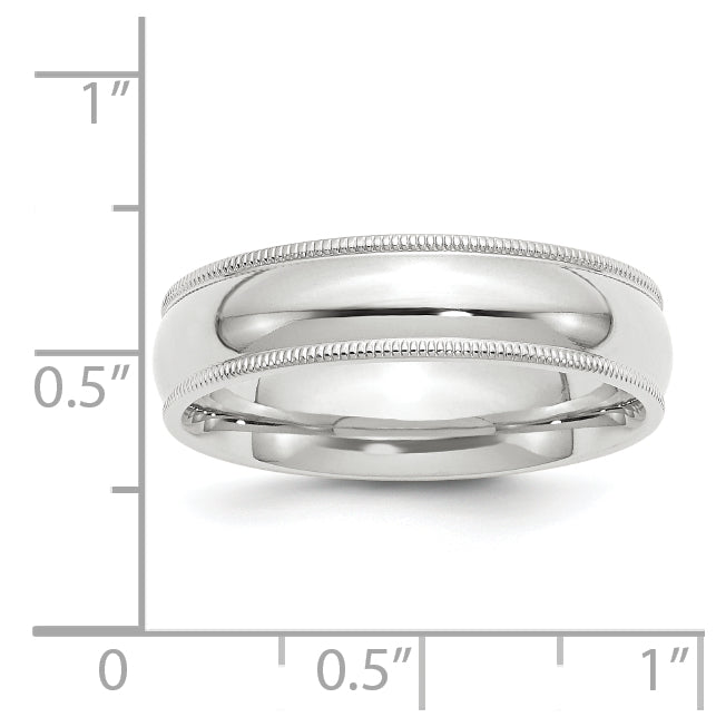 14k White Gold 6mm Milgrain Half Round Comfort Fit Wedding Band Size 5.5