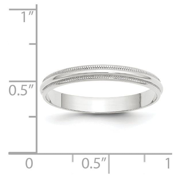 14k White Gold 3mm Lightweight Milgrain Half Round Wedding Band Size 5.5