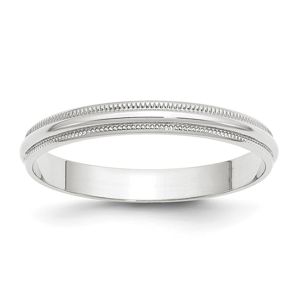 14k White Gold 3mm Lightweight Milgrain Half Round Wedding Band Size 4.5