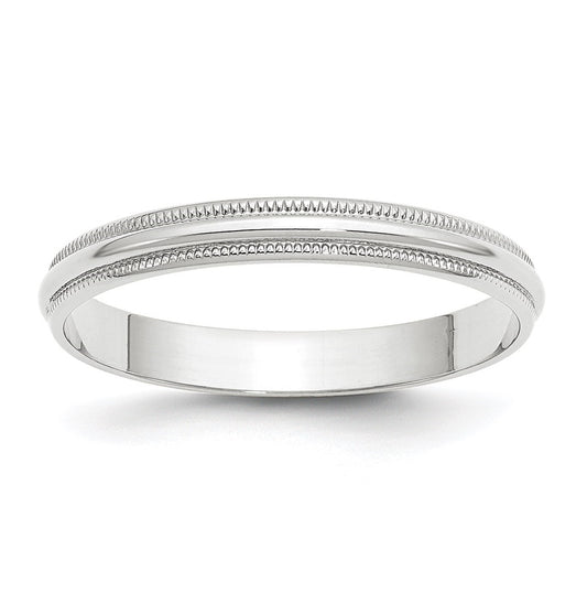 14k White Gold 3mm Lightweight Milgrain Half Round Wedding Band Size 5.5