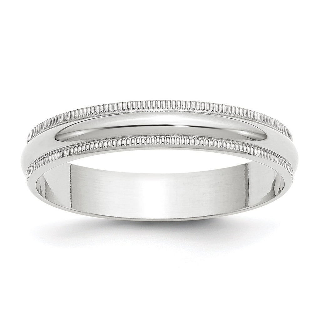 14k White Gold 4mm Lightweight Milgrain Half Round Wedding Band Size 4