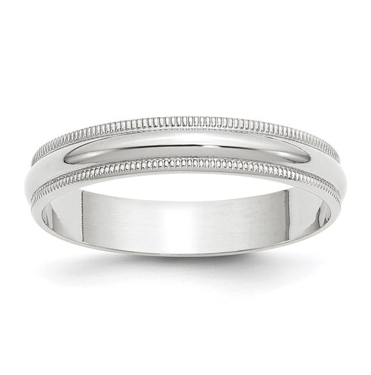14k White Gold 4mm Lightweight Milgrain Half Round Wedding Band Size 4.5