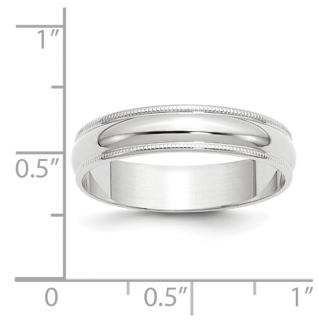 14k White Gold 5mm Lightweight Milgrain Half Round Wedding Band Size 5.5