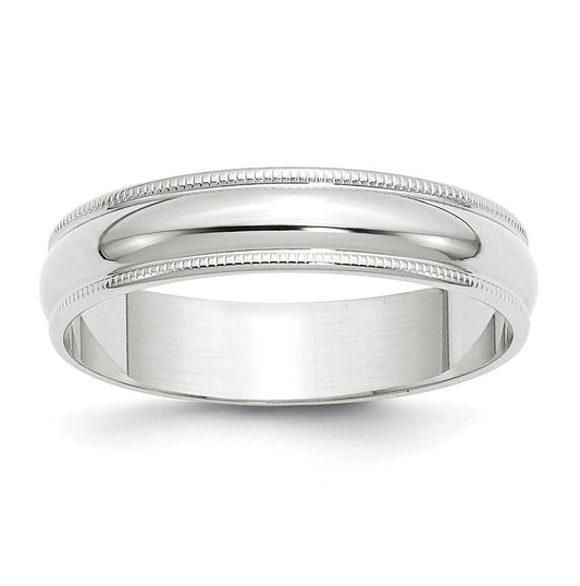 14k White Gold 5mm Lightweight Milgrain Half Round Wedding Band Size 4