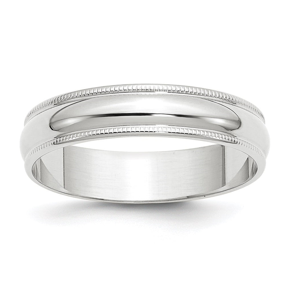 14k White Gold 5mm Lightweight Milgrain Half Round Wedding Band Size 5.5