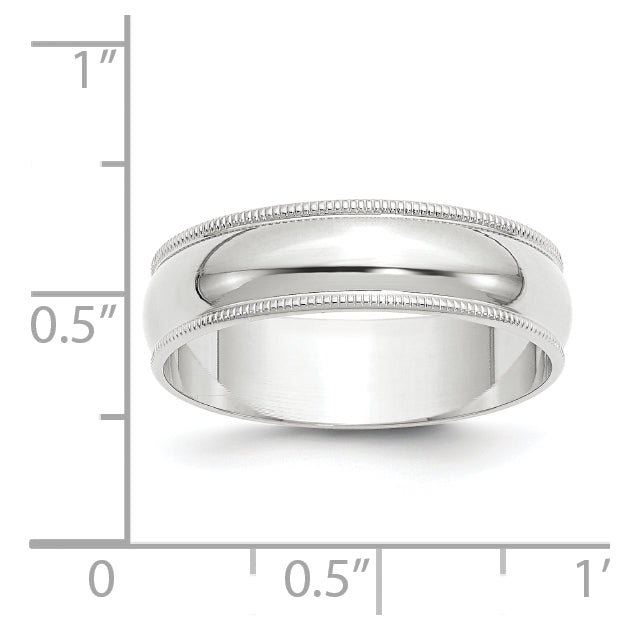 14k White Gold 6mm Lightweight Milgrain Half Round Wedding Band Size 4.5