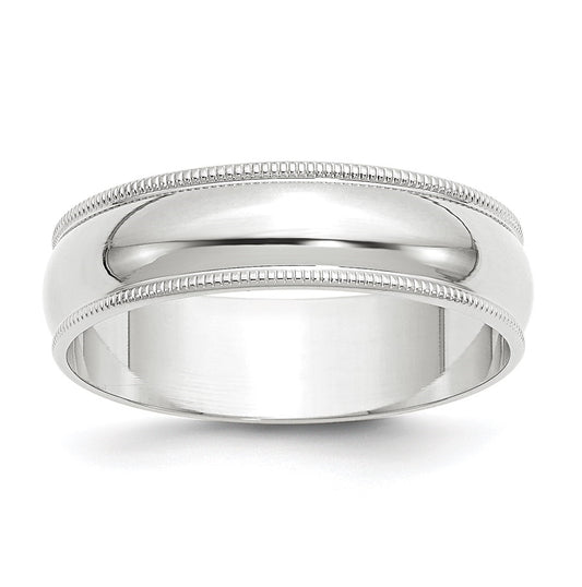 14k White Gold 6mm Lightweight Milgrain Half Round Wedding Band Size 5